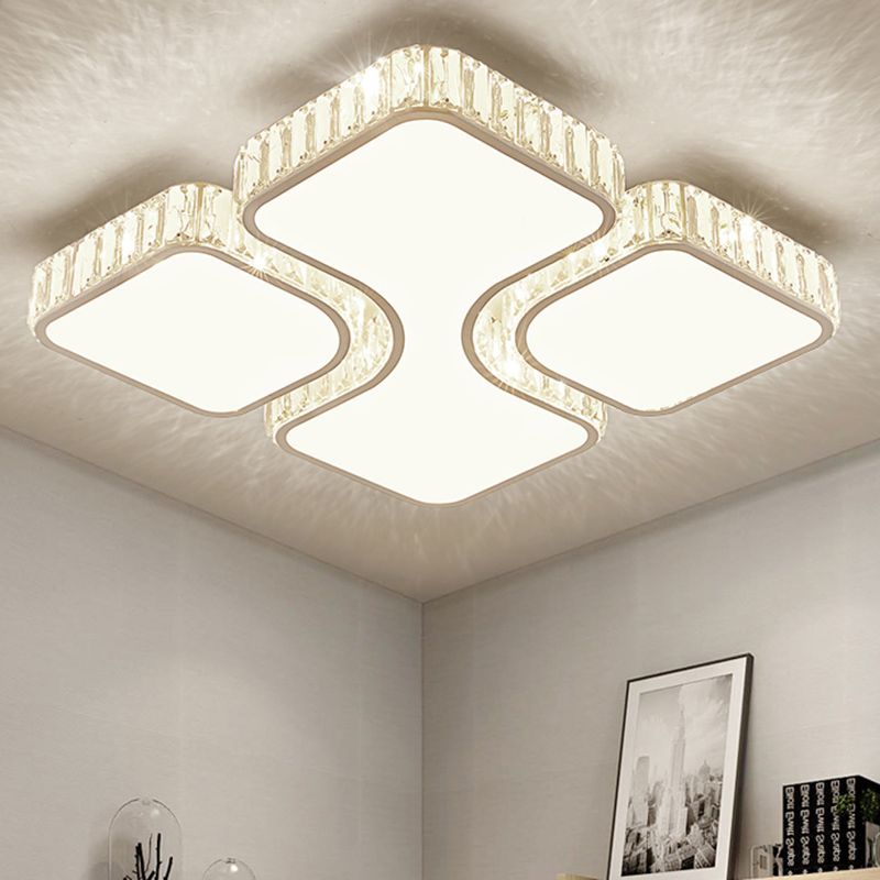 White Square Ceiling Flush Light Minimalist Crystal LED Flush Mount Lamp for Bedroom