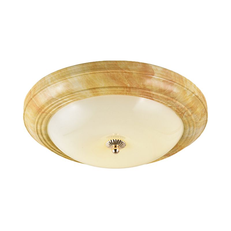 Minimalist Bowl Flush Ceiling Light White Glass 14"/16"/19.5" Wide LED Flushmount in Yellow for Foyer