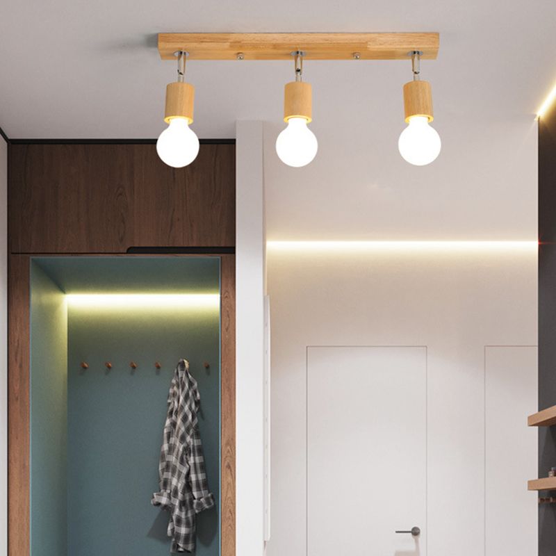 Geometric Shape Wood Vanity Sconce Light Modern Multi-Lights Vanity Mirror Lights in Brown