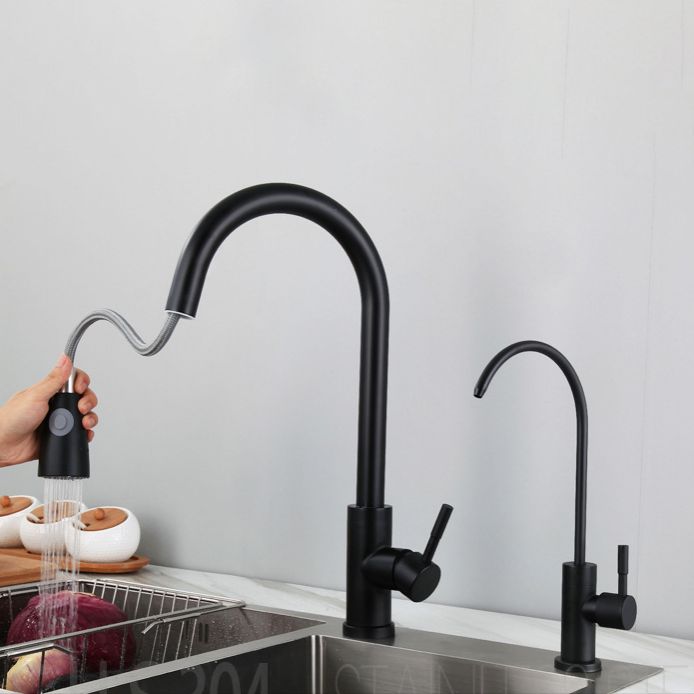 Kitchen Faucet Cold and Hot Controlled Rod Handle Stainless Black Kitchen Faucet