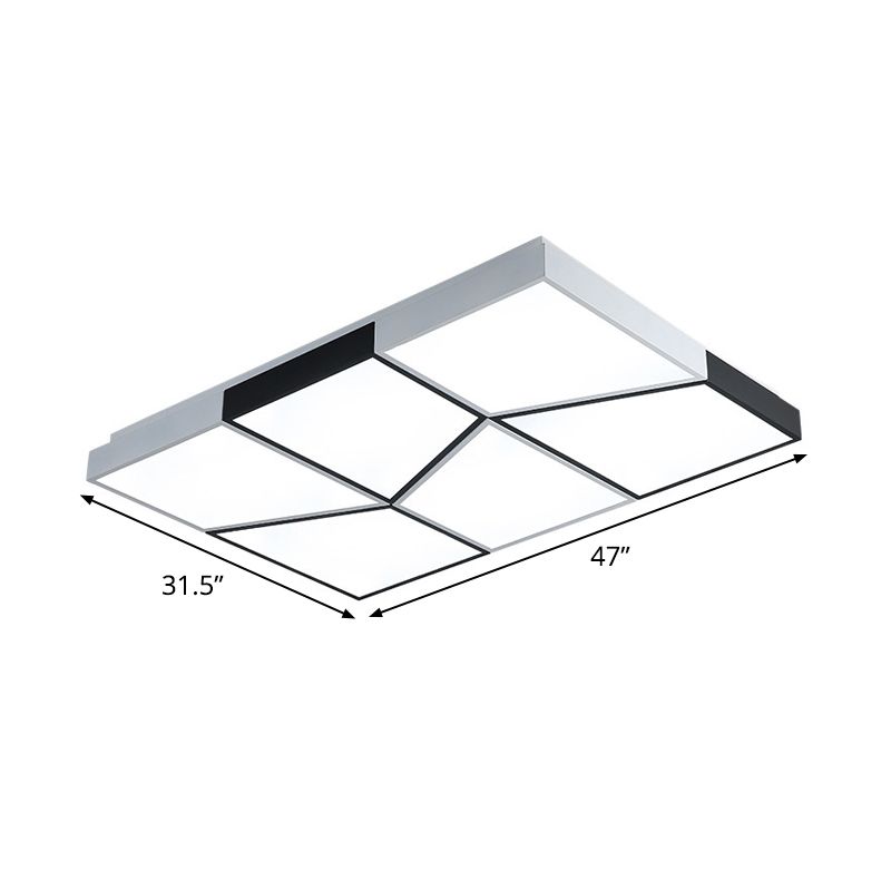 19.5"/35.5"/47" Modern Square Ceiling Light Fixture Acrylic Shade LED Black and White Flush Ceiling Light for Living Room in Warm/White