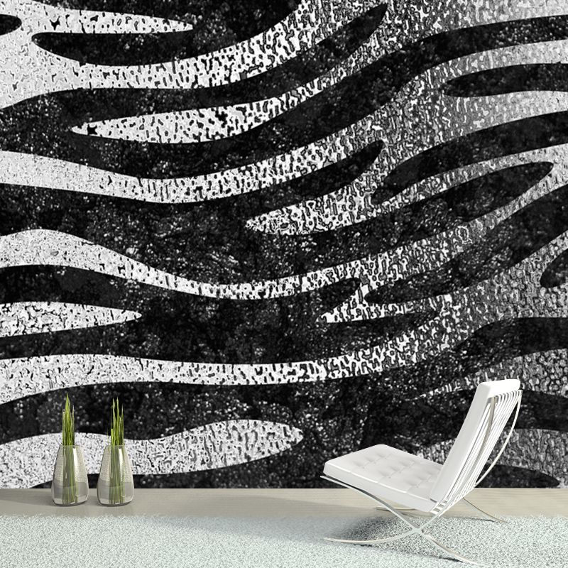 Zebra Print Foil Wall Mural Modern Glittering Wall Covering in Dark Color for Home