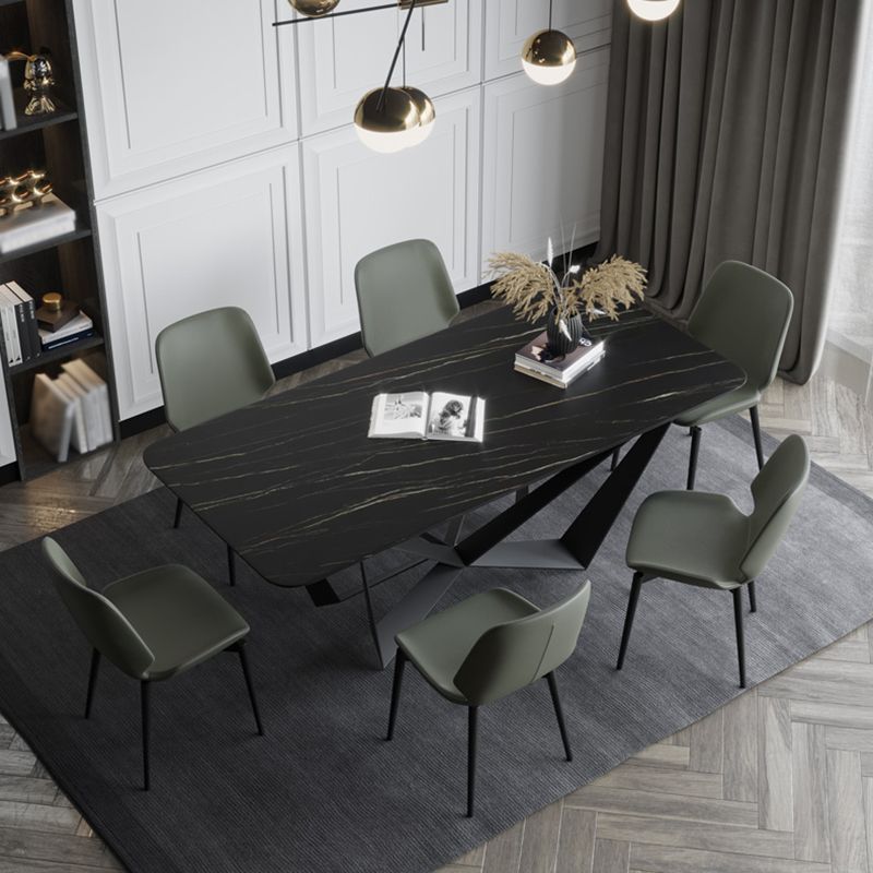 Rectangle Dining Table Set 1/2/7 Pcs Sintered Stone Table with Wingback Chairs