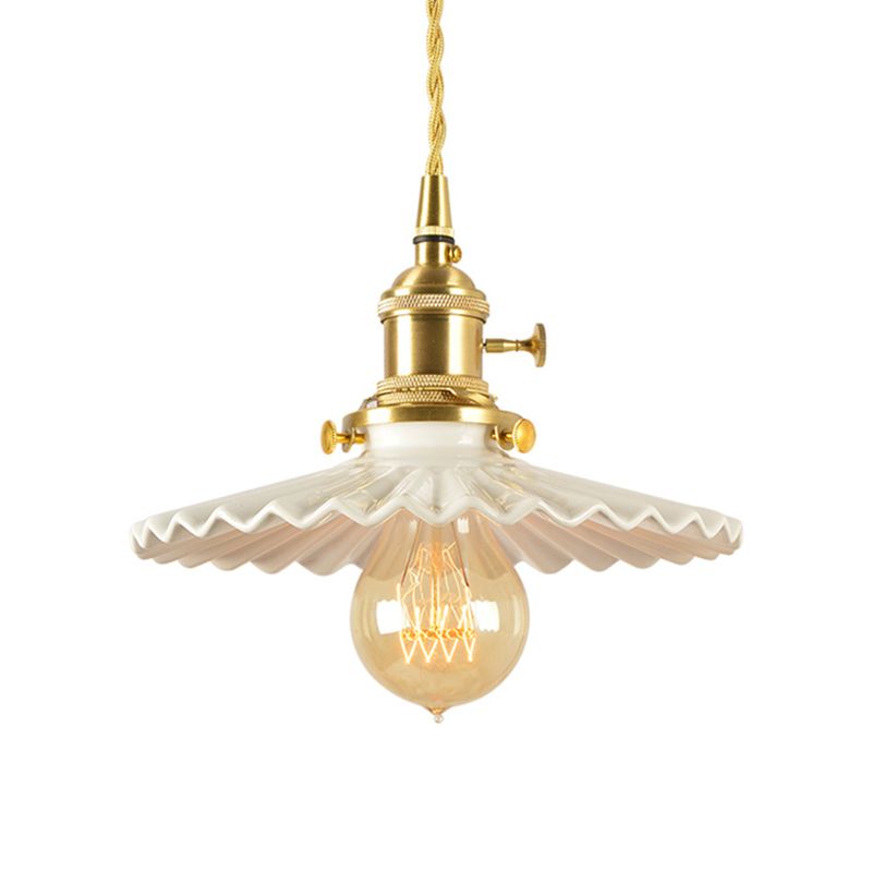 Schäbige Schatten Eisendecke Anhänger Leicht Retro 1 Kopf Wohnzimmer Hanging Lampe in Weiß