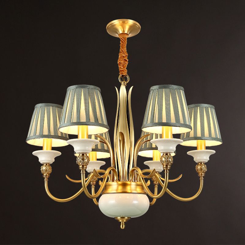 Cone Chandelier Light Fixture Traditional Pleated Fabric Shade Pendant Lighting for Restaurant