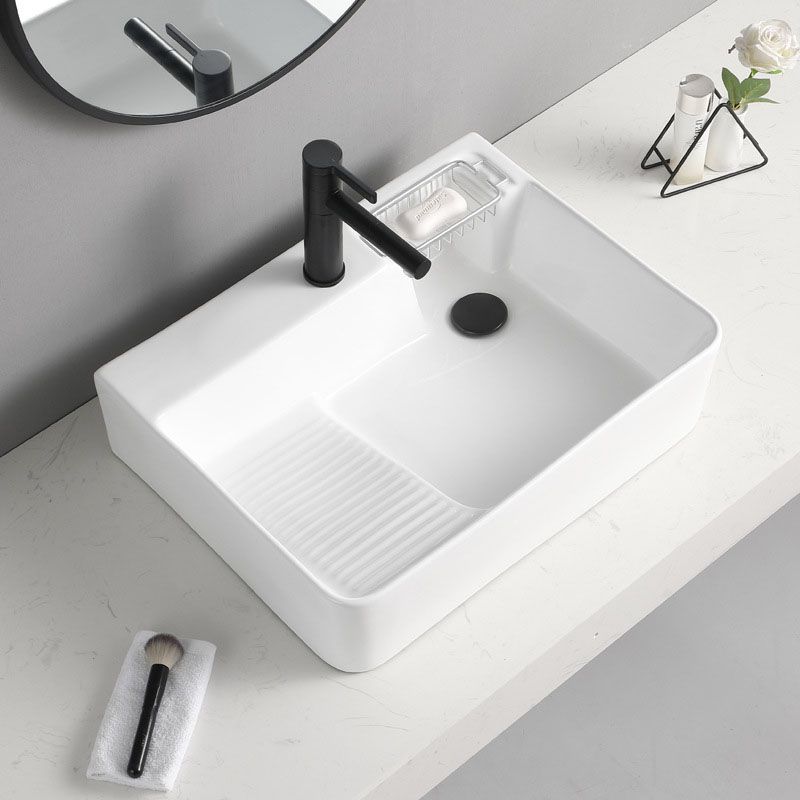 Classic Bathroom Sink Rectangular White Trough Sink with Pop-Up Drain
