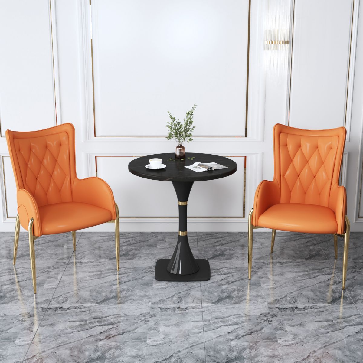 Nordic Metal Dining Room Chair Upholstered Linen Fabric Arm Single Chair for Restaurant