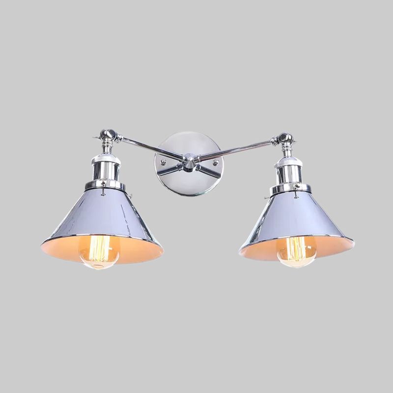 Tire d'ombrage effilée Mur mural Fixture industriel vintage 2 têtes Moup de serrage de la ferme Lumière en noir / laiton