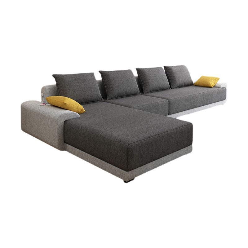 Scandinavian Style Stationary Seating Living Room Recessed Arm Pillows Sofa