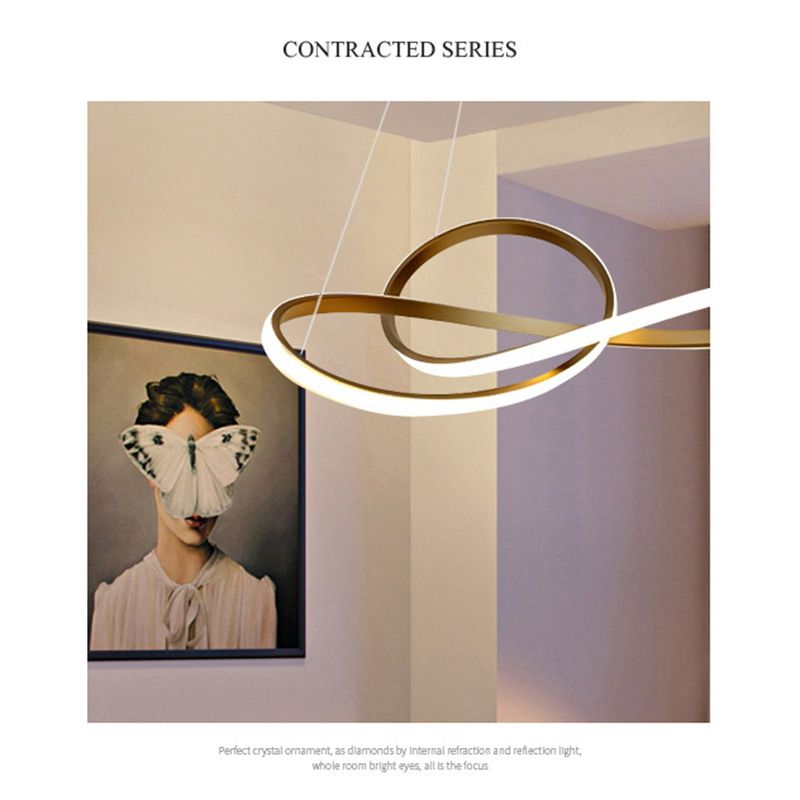 Modern Spiral Chandelier Light Fixtures Metallic Hanging Light Kit for Restaurant