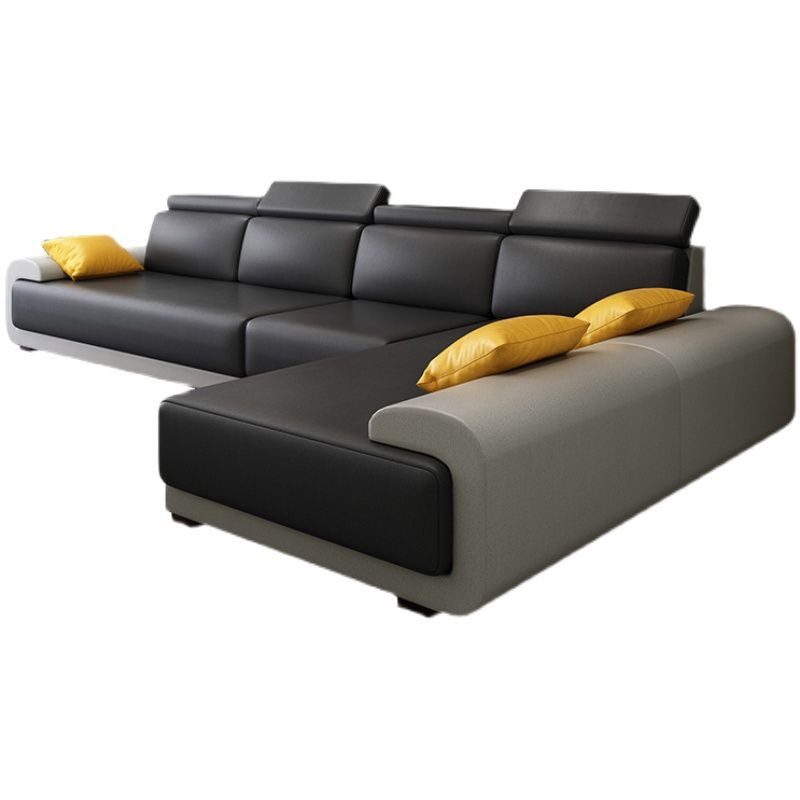 Contemporary Faux Leather Sectional Sofa Pillow Top Arm Cushions Seating for Living Room