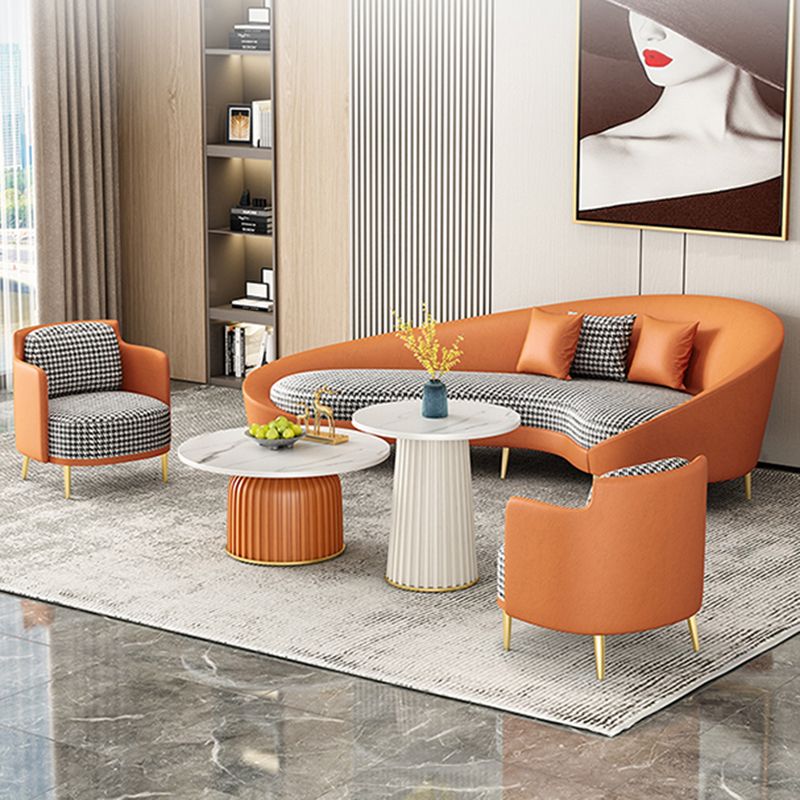 Faux Leather Curved Sofa with Slopped Arm for Living Room 33.47" High