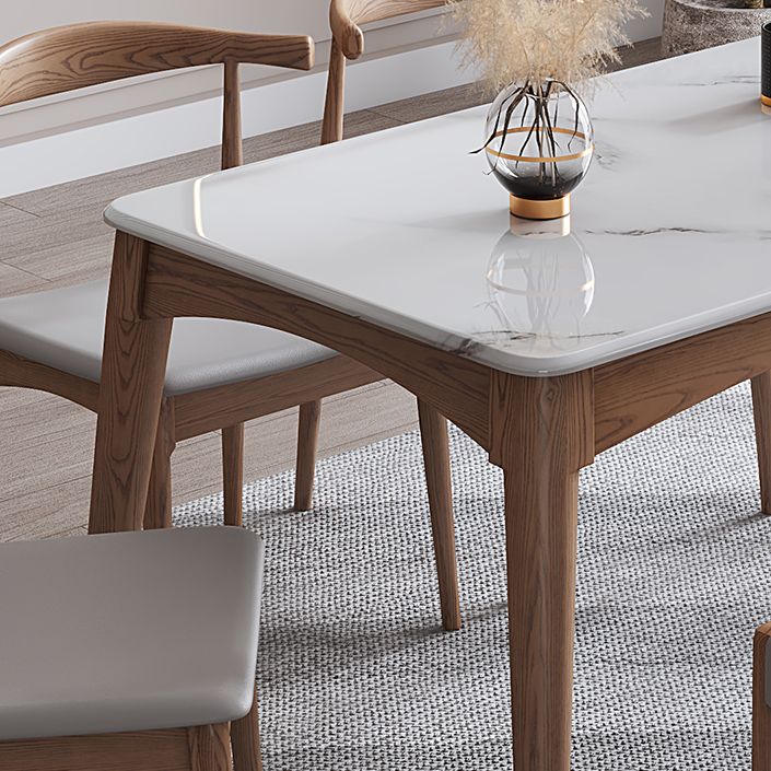 Rectangle 4 Legs Table Mid-Century Modern White Top Fixed Table
