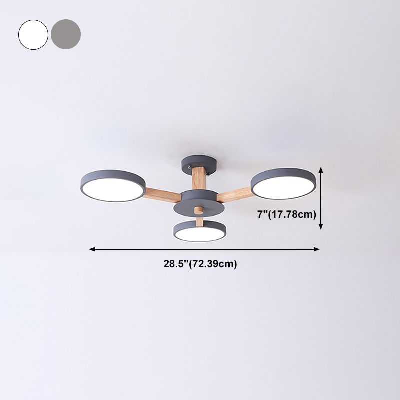 Nordic Round Ceiling Light Wood Multi Light LED Flush Mount Light for Living Room