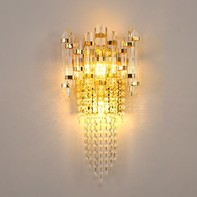 Pronzo della parete a montaggio a filo oro con lampada da parete postmoderna a tonalità di cristallo chiaro