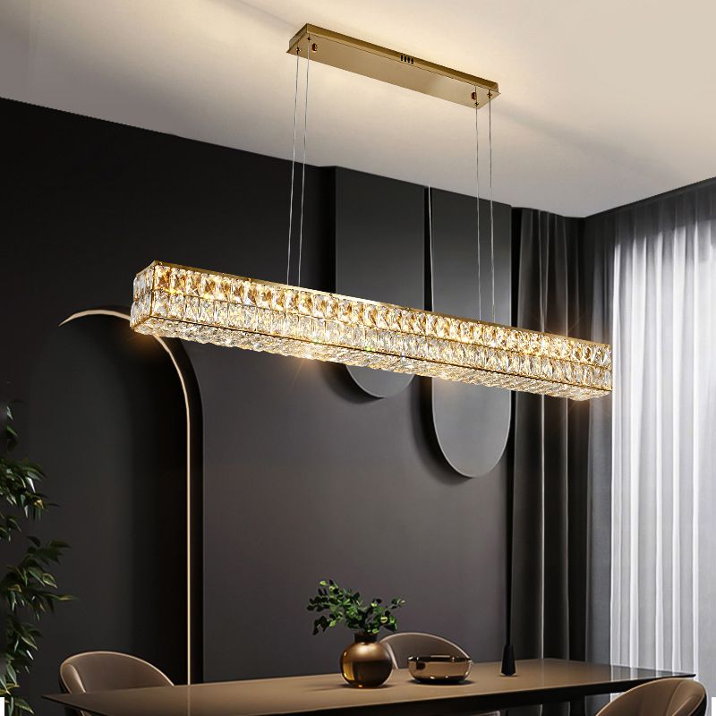 Crystal Linear Island Lighting Fixture Simplicity for Dining Room