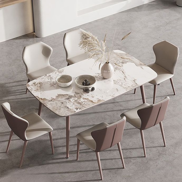 Metal Traditional Luxury Rectangle Dining Table Sintered Stone Top Table with 4 Legs