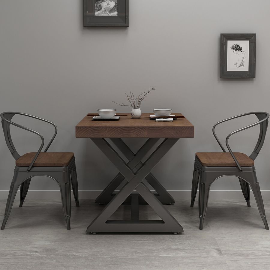 Industrial Square Dining Table Pine Solid Wood Table with Trestle Base