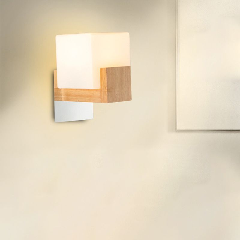 Modern Simple Wooden Wall Light Sconces Square Shape Wall Mounted Light