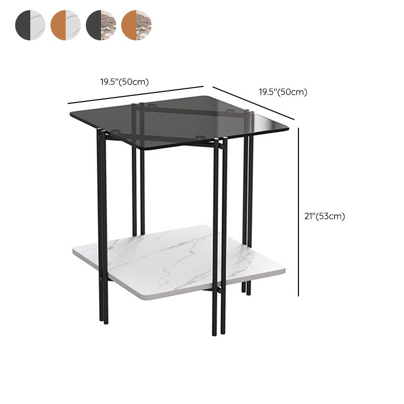 Modern 4 Legs Corner Table Glass Side End Table for Living Room