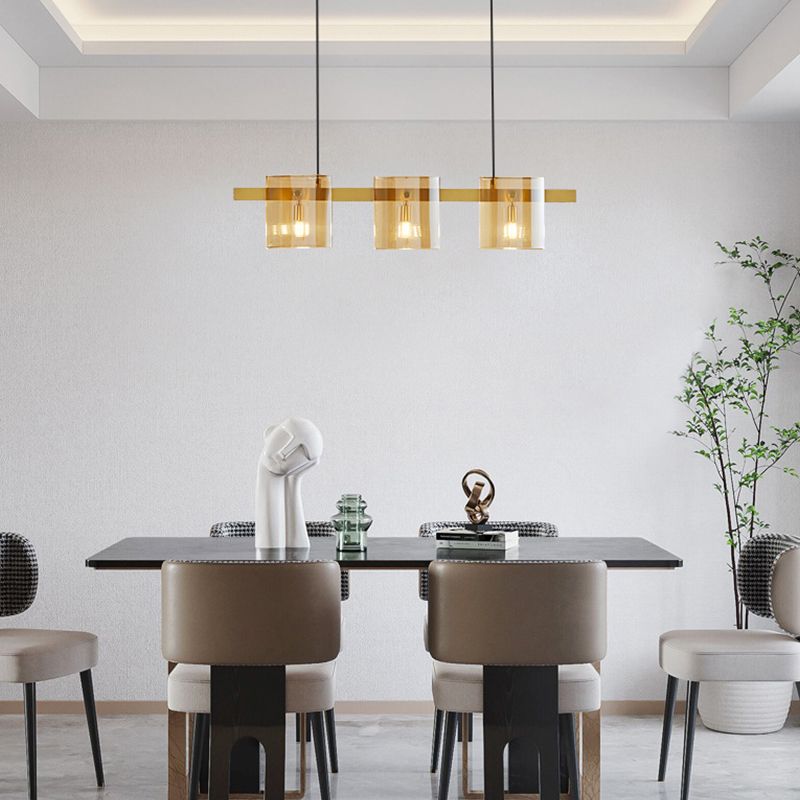 Estilo contemporáneo Drum Shape Lights Iluminación de la isla de vidrio para el comedor