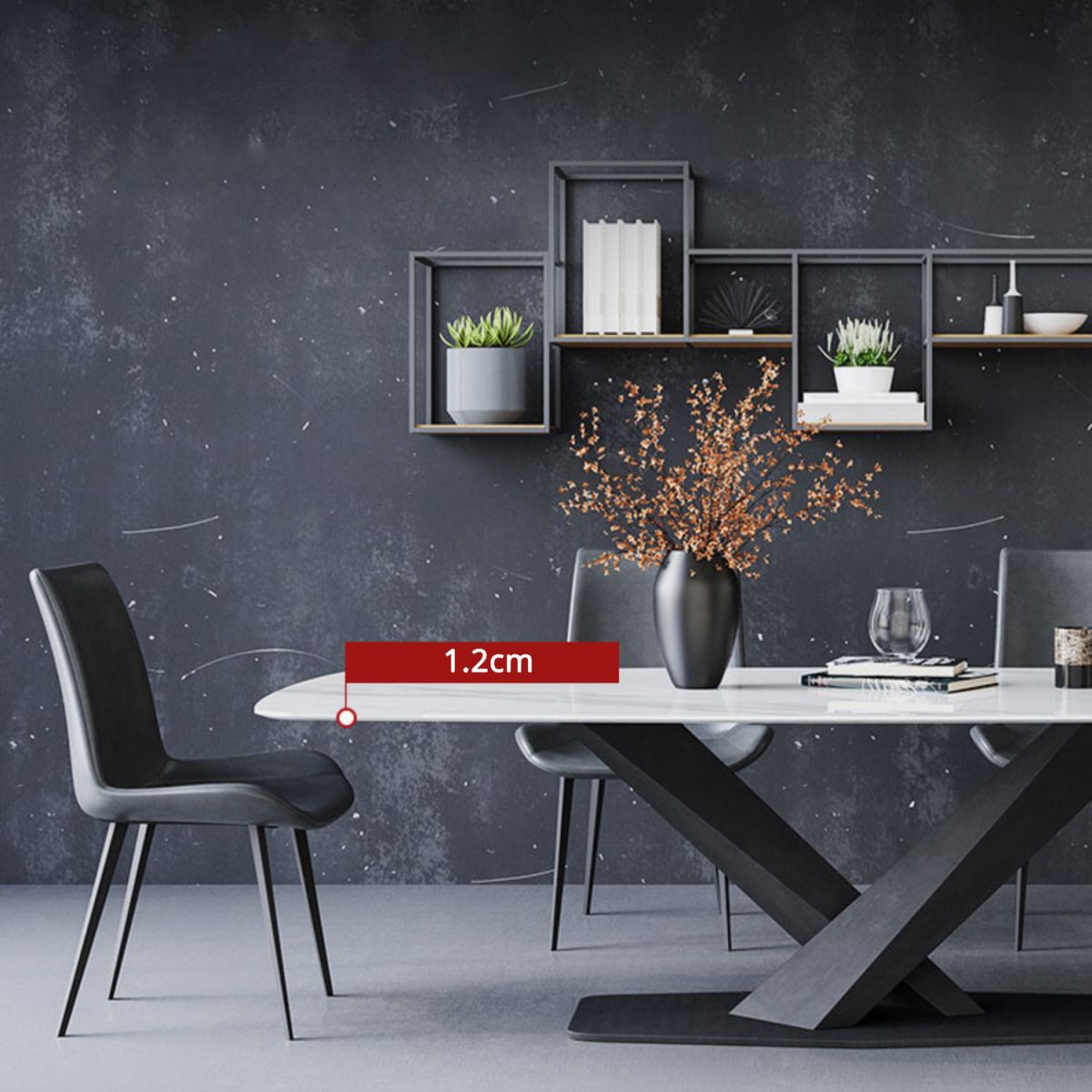 Modern Style Sintered Stone Dining Table with White Table and Black Trestle Base for Home Use