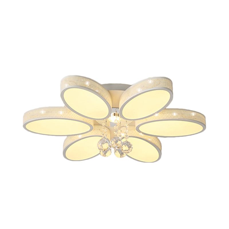 Metal Oval Close to Ceiling Lamp Simple LED White Flush Mount Fixture with Crystal Droplet