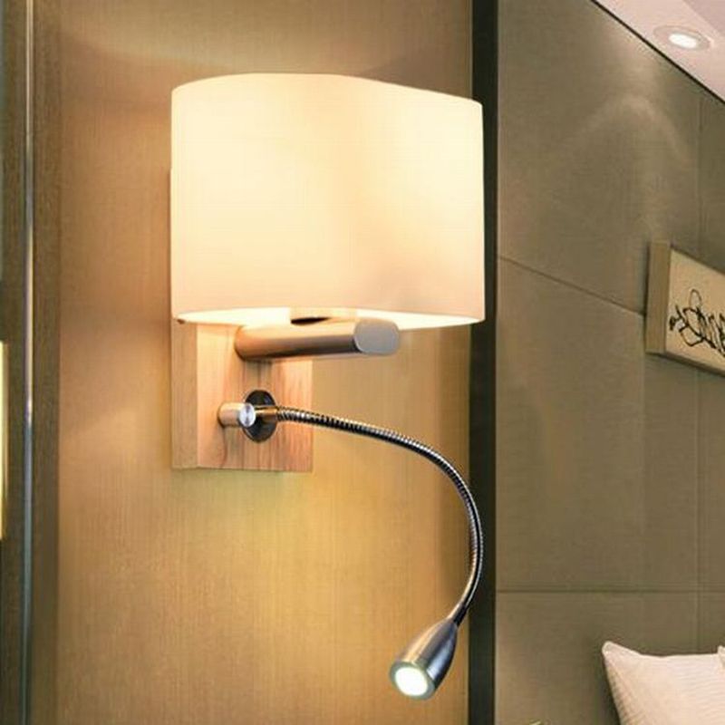 Oval Glass Shade Simplicity Wall Lamp Adjustable Spotlight Design Modern Style LED Bedside Reading Light with Wooden Base