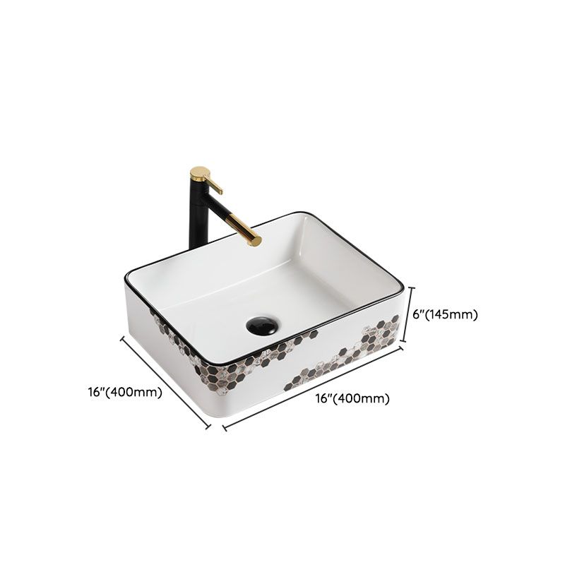 Modern Vessel Bathroom Sink Rectangular Porcelain with Pop-Up Drain Vessel Lavatory Sink