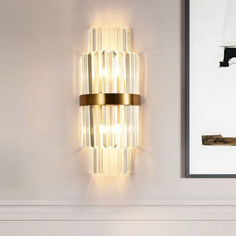 Crystal Half-Cylinder Shape Wall Light Modern Style 2 Lights Wall Light Sconce