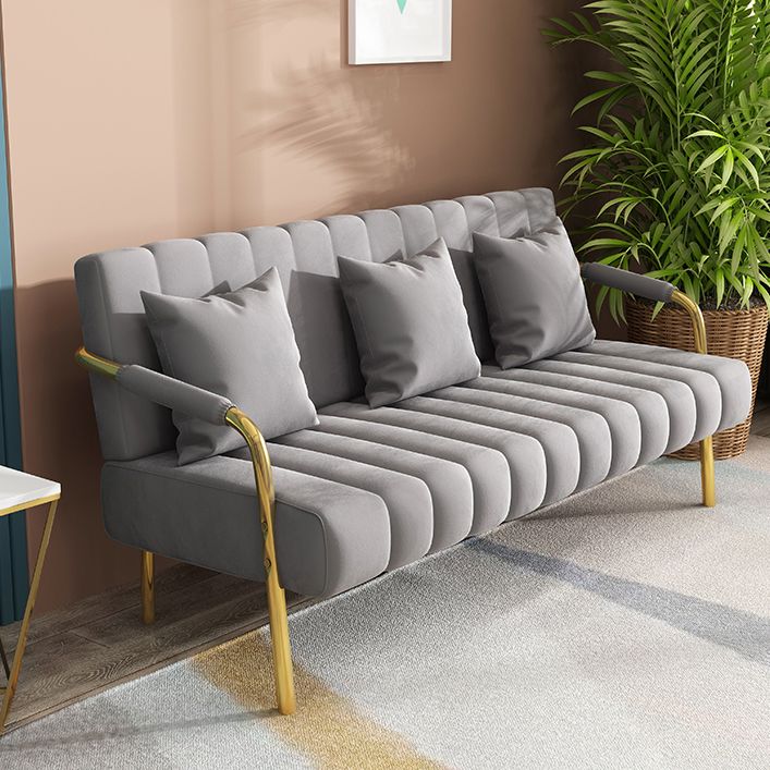 Contemporary Glam Gold Frame Sofa with Sewn Pillow Back for Bonus Room