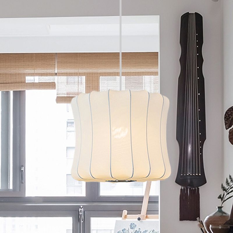 Moderno 1 colgante de suspensión de luz con sombra de tela Luz de techo colgante de linterna blanca