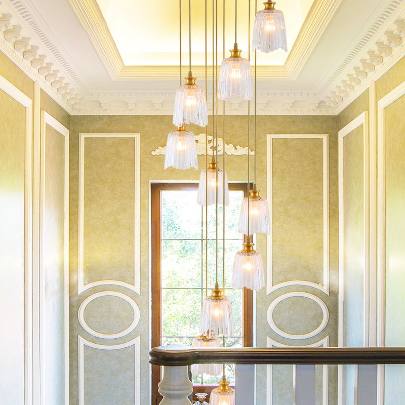 10-Light Spiral Multiple Hanging Light Modernism Gold Crystal Pendant Ceiling Lamp