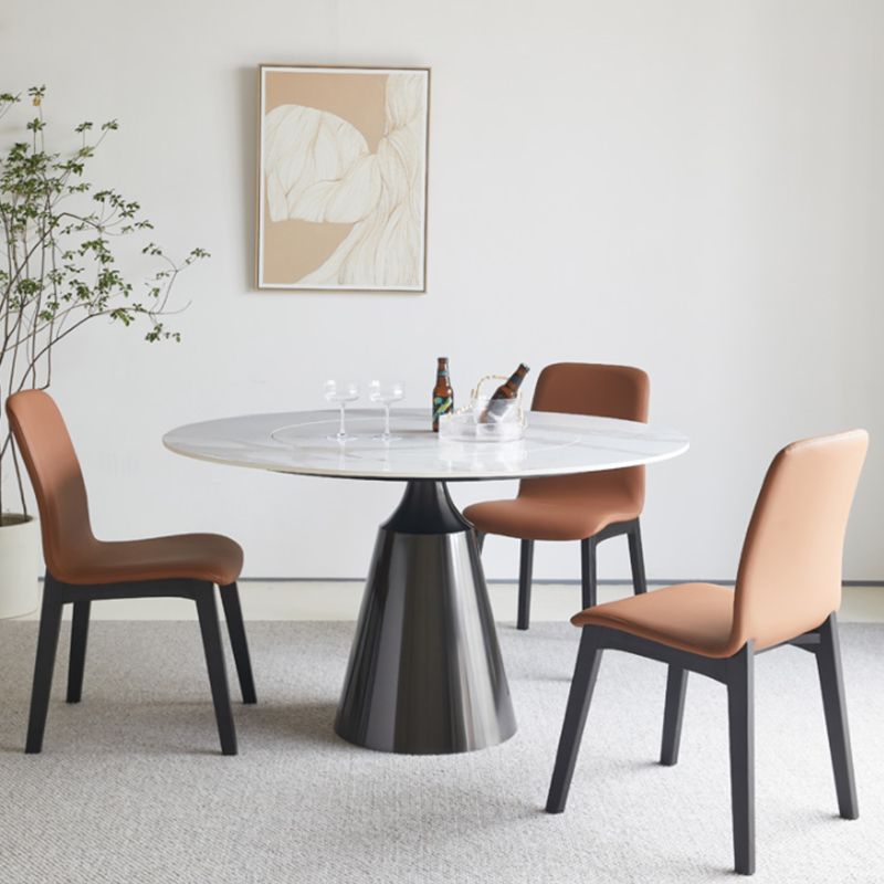 Modern Round Pub Table Stone Top Black Base Pedestal Casual Dining Table