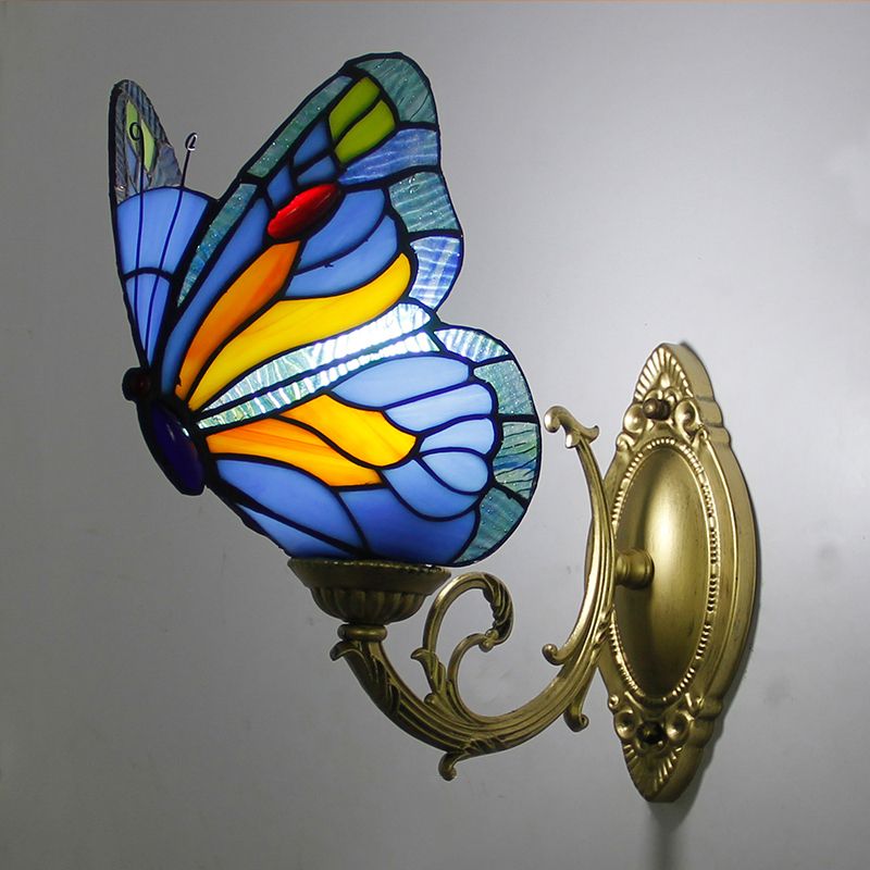 Gebogener Arm befleckte Glaswandleuchte leichte Tiffany 1 Kopfwandhalterung mit Geometrieschatten