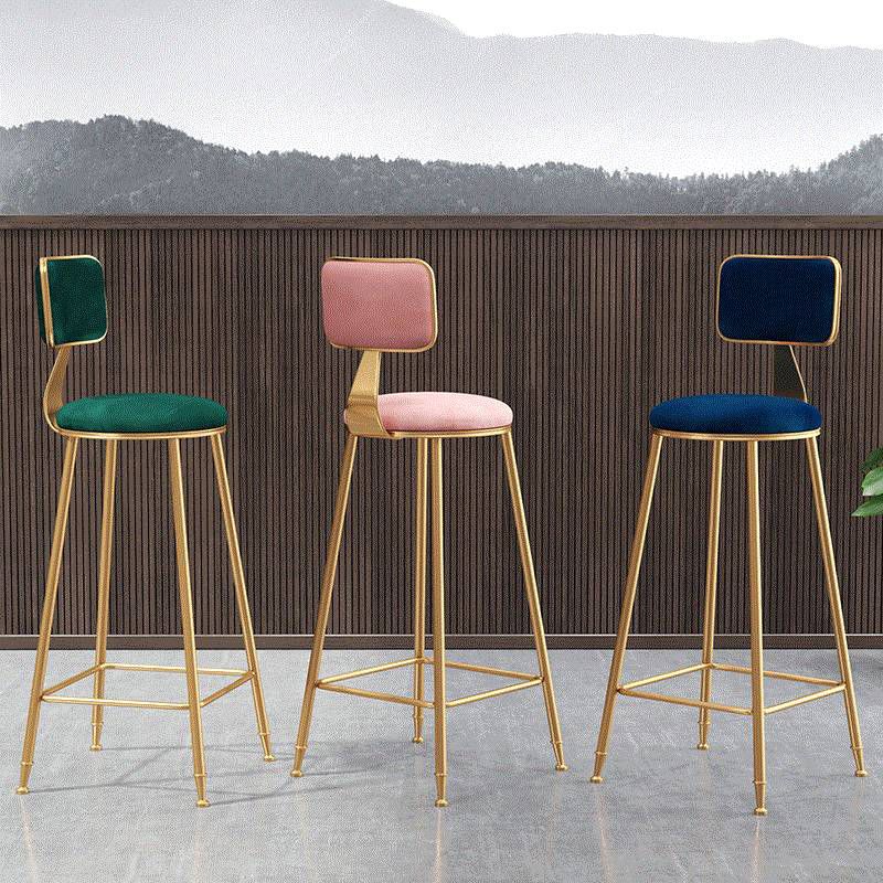 Nordic Backrest Armless Counter Stool Iron Dessert Shop Bar Stool with Pedal and Cushion