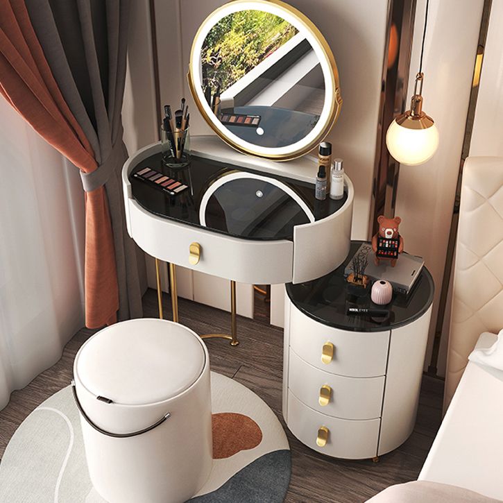 4 Drawers Makeup Vanity Desk with Black Glass Top for Bedroom