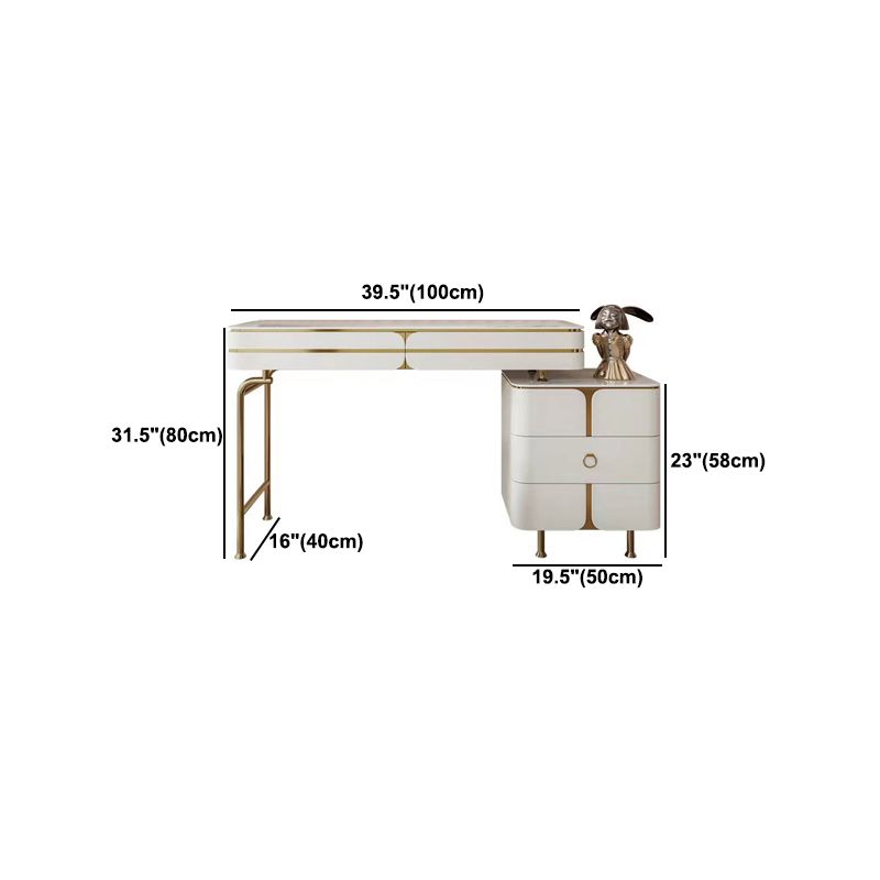 White Glam Vanity Dressing Table Set with Stool & 5 Storage Drawers