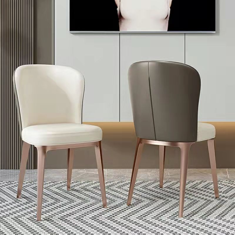 Sillas de comedor de cuero sin brazos con respaldo sólido escandinavo de lujo para cocina