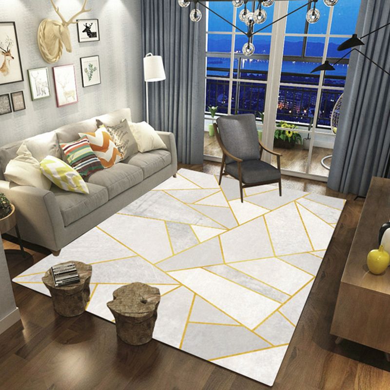 Marble Print Area Rug Polyester Contemporary Carpet Non-Slip Backing Rug for Living Room