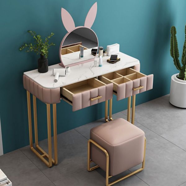 Modern Wood and Metal Vanity Makeup Dressing Table Stool Set with Drawers