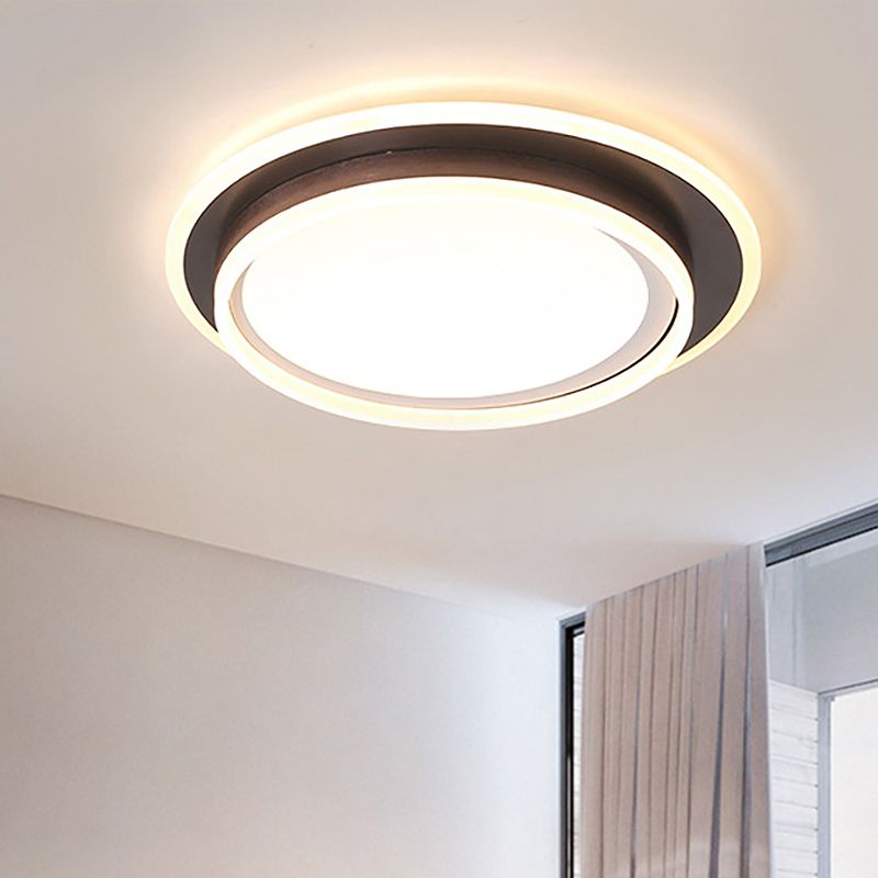 White Round Flush Mount Lighting Contemporary Led 16"/19.5" Wide Metal Flush Mount Light Fixture with Frosted Diffuser in White/Warm Light