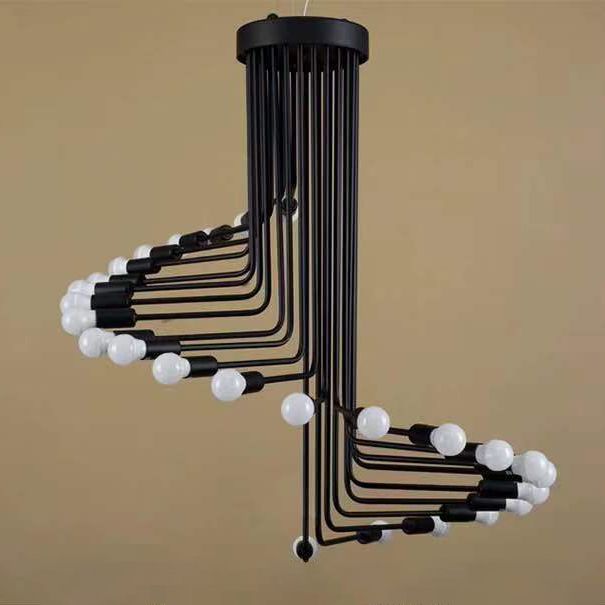 Spirale Stile industriale Lampadario in ferro battuto Light Design Bulb Open Design Retro Hanging in nero