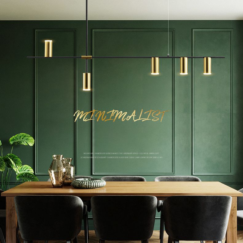 Accesorio de iluminación de la isla de la sala de comidas lámpara de lámpara moderna con sombra de metal lineal