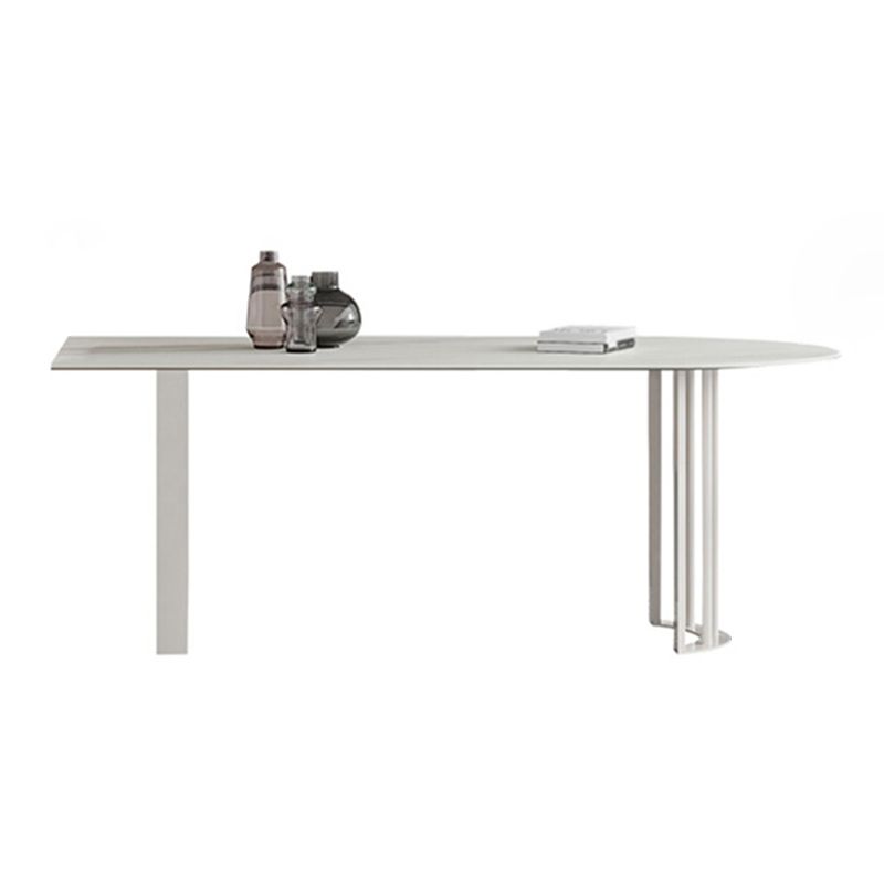 White Stone Top Dining Table Modern Dining Table with Sled Base