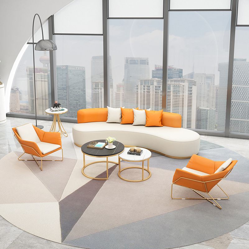 Faux Leather Armless Curved Sofa Contemporary Moon Shape Sofa