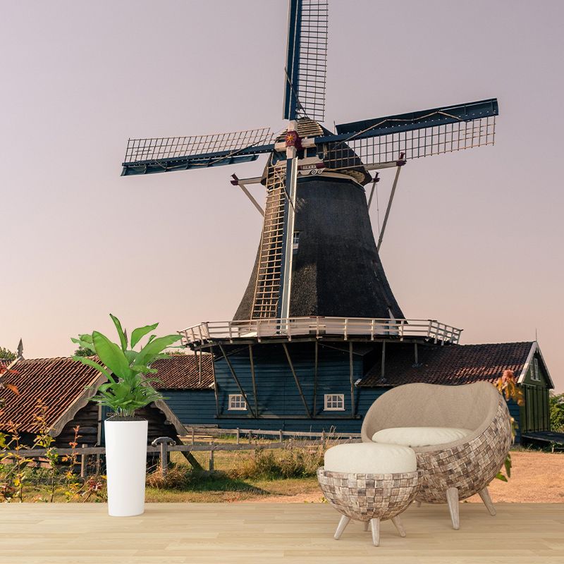 Photography Modern Mural Wallpaper with Windmill Landscape for Decoration