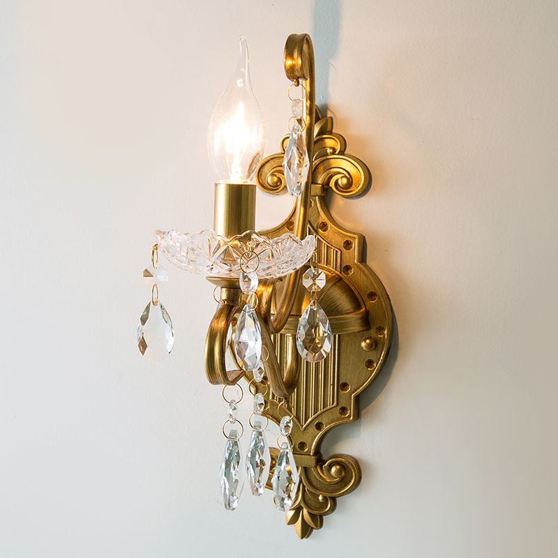 Luz de pared de latón anticipada Amplio de pared de vela de cristal tradicional con brazo de desplazamiento