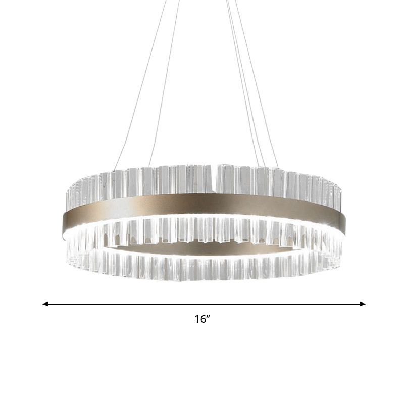 16"/24"/32" Wide Round Pendant Lighting Modern Clear Crystal 1 Light Gold Hanging Lamp in Warm/White Light for Dining Room