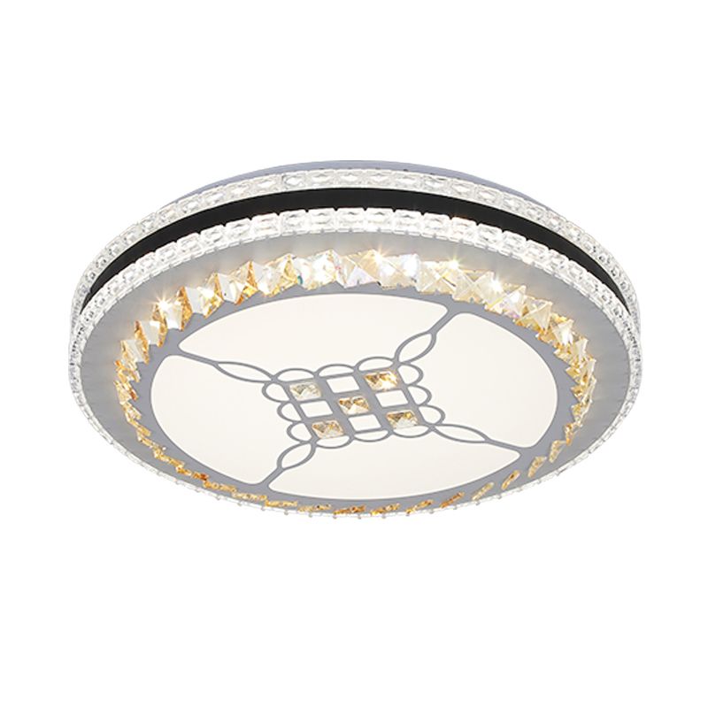 Lámpara circular de techo LED de cristal facetado modernista, montaje empotrado en cromo con diseño de nudo/flor